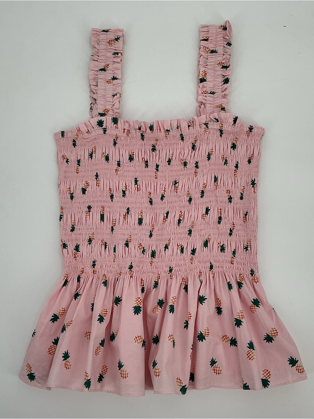 Kate Spade Ladies Pink Pineapple Smocked Ruffle Top